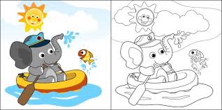 Desenho De Elefante Fofo No Barco Inflavel Com Um Peixinho Elefantes Desenho Coisas De Bebe Graficos Vetoriais