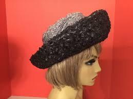 Milgrim Breton Hat, Black Cello Raffia and Fabric Hat, Midcentury Hats,  1960s Black Hat, Summer Breton Hat, Ladies Vintage Hats, Black Hat