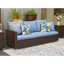 Birch Lane Outdoor Furniture Mcmanis Patio Sofa With Cushion Reviews Birch Lane Gray Patio Furniture Patio Lounge Furniture Blue Cushions