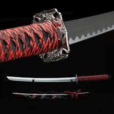 Wall Mount Katana Home Decoration Samurai Sword Of Red Scabbard Hand Carved Dragon Scabbard Collection Samurai Swords Katana Hand Carved