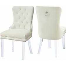 Acrylic Leg Cream Velvet Tufted Dining Chair Set Of 2 Tufted Dining Chairs Dining Chairs Side Chairs Dining