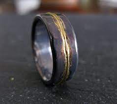 14k Yellow Gold Sterling Silver Mixed Metal Ring Custom Wedding Band 8mm Hammered Mens Ring Viking Wedding Ring Wedding Rings Unique Mens Wedding Bands Unique