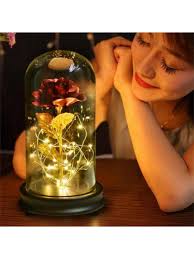 Valentine's 24K Gold Plating Rose Flower in Glass LED Light For  Girlfriend's Gift (Batteries Not Included)