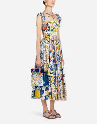 Dolce Gabbana Long Cotton Dress With Majolica Print Cotton Long Dress Womens Dresses Clothes