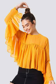 Ruffle Top Orange Products Chemisier Dress Mode 2020 Ust Giyim Kiyafet Kadin Giyim