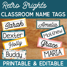Retro Brights Classroom Name Tags – Printable & Editable
