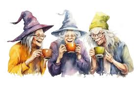 Premium AI Image | Relocation of witches drinking coffee and talking on  transparent background Ai generative