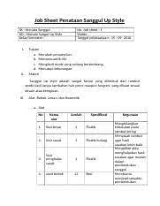Check spelling or type a new query. Job Sheet Sanggul Job Sheet Penataan Sanggul Up Style Sk Menata Sanggul Kd Menata Sangul Up Style Kelas Semester I Ii No Job Sheet 1 Waktu Course Hero