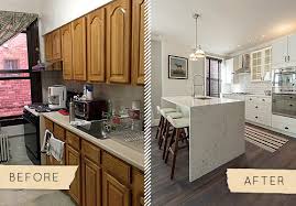 We refaced the cabinets and added modern hardware to give it a fresher, more contemporary look. Before After A Queens Townhouse Kitchen Gets A Chic Update Design Sponge