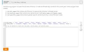 Magic baby names uses the family trees from family echo to learn which names often appear together. Challenge I 722 Set Theory Methods The Following Chegg Com