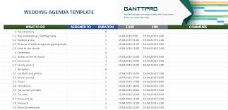 wedding agenda template excel template free download