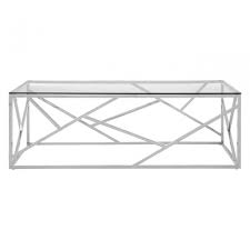 The artfully designed, geometric shaped base is made up of a paint… Enrich Stainless Steel Geometric Coffee Table Stainless Steel Glass Silver Clanbay
