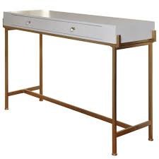 White Lacquered Console Table With Antique Gold Finished Metal Base Console Table Table Hudson Furniture