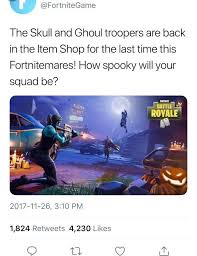This is a cosmetic item used to customize your character's appearance. The Skull And Ghoul Troopers Will Most Likely Come Out Again This Halloween Based On What This Post From Fortnite Twitter In November Last Year Fortnitebr
