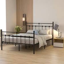 Metal Bed Frame Queen Size Platform No Box Spring Needed With Vintage Headboard Furniturev Com Queen Size Bed Frames Bed Frame Sizes Bed Frame