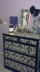 Black And White Wrapping Paper Decoupaged With Black Trim Dresser And Matching Mirror Decoupage Furniture Diy Furniture Painted Furniture