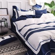 Ideal for homes with a little more room. Attractive Royal Blue White Stripe Embroidery Bedding Set Ebeddingsets