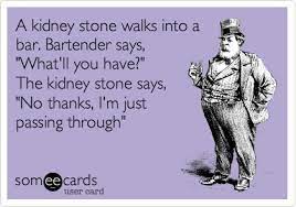 A Kidney Stone Walks Into A Bar Bartender Says What Ll You Have The Kidney Stone Says No Thanks I M Just Passing Through Kidney Stones Funny Medical Humor Kidney Stones