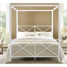 Description sturdy metal frame with a heart scroll design bed dimensions: Queen Size Sturdy Metal Canopy Bed Frame In White Fastfurnishings Com