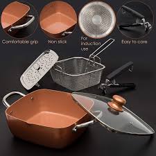 Nov 04, 2016 · to do so, simply mix 1 cup water, 2 tablespoons baking soda, and ½ cup white vinegar in the pot or pan that's lost its stick, set on the stove, and heat until boiling for 10 minutes. Buy Moss Stone Copper 5 Piece Set Chef Cookware Non Stick Pan Deep Square Pan Fry Basket Steamer Rack Dishwasher Oven Safe 5 Quart Online In Indonesia B083bs65bg