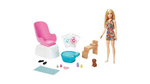 Ein badezimmer, eine küche und ein wohnzimmer auf. Mattel Barbie Mani Pedi Puppe Und Spielset Online Bestellen Muller