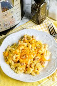 Add the uncooked rotini along with the chicken broth, water, hot sauce, garlic powder, salt, pepper, and ground mustard to the pot. Easy Instant Pot Macaroni And Cheese With Ham Margin Making Mom
