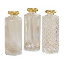 Set De 3 Vases Soliflores En Verre Transparent Et Dore Hauteur 13cm Wadiga Set Compose De 3 Petits Soliflores En Verre A Motifs Vases Vase Verre Petit Vases