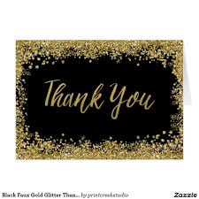 Black And Gold Glitter Black Faux Gold Glitter Thank You Zazzle Com Gold Glitter Wedding Thank You Cards Faux