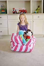 The Original Creative Qt Stuffed Animal Storage Bean Bag In Pink And White Stripe Declutt Stuffed Animal Storage Stylish Toy Storage Storing Stuffed Animals