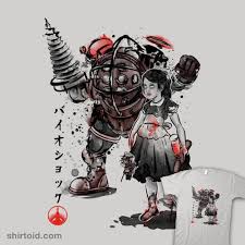 Bioshock Big Daddy And Little Sister Drawing Big Daddy And Little Sister Sumi E Happy Larry Fabric Pictures Graphic Art Print