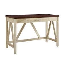 Mason solid wood writing desk has a single center drawer with a drop down keyboard front. Rustic Modern Farmhouse A Frame Two Tone Computer Desk With Drawer 46 White Oak Base Traditional Brown Top Staples Ca