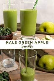 This Vegan Kale Apple Smoothie Is So Easy Makes The Perfect Healthy Breakfast Smoothie Kale Apple Smoothie Green Smoothie Recipes Kale Green Apple Smoothie