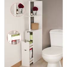 Meuble sur pieds meuble 1 porte avec poignée porte réversible, charnières à gauche ou à droite plan vasque en céramique avec trop. Meuble Wc Etagere Bois 3 Portes Blanc Gain De Place Pour Toilettes 12227