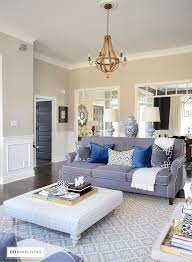 New Ottoman Fabric And How To Gold Leaf A Tray Living Room Decor Neutral Blue Living Room Neutral Living Room