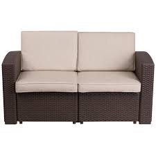 Clifford Faux Rattan Loveseat With Cushion Outdoor Loveseat Patio Sofa Rattan Loveseat