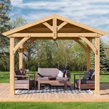 Cedar Carolina 13 Ft W X 11 Ft D Solid Wood Patio Gazebo Backyard Pavilion Patio Gazebo Patio