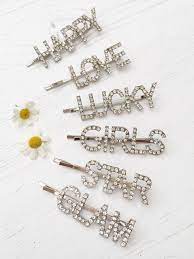Diamante Crystal Word Clips Tech Jewelry Diamond Hair Pins Girly Accessories