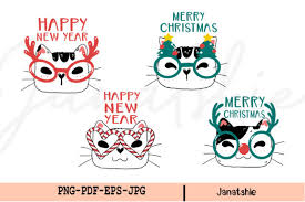 Download Cute Cat Face Christmas Clipart Set Graphic By Janatshie Creative Fabrica SVG Cut Files
