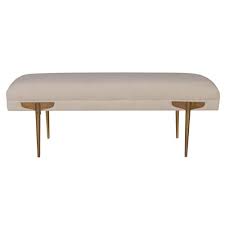 Serving dallas fort worth and beyond. Robert Modern Classic Ivory Velvet Upholstered Gold Metal Bench Kathy Kuo Home