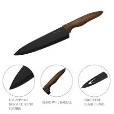 Hecef Kitchen Knife Set Stainless Steel Non Stick Black Colour Coating Blade Knives Includes 8 Chef Knife 8 Kitchen Knives Knife Set Kitchen Bread Knife