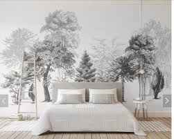 Hand Painted Abstract Pine Trees Wallpaper Wall Mural Etsy Tree Wall Murals Nursery Wall Stickers Custom Wallpaper