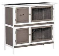 PawHut Conejera De Madera Con Ruedas 90x53x97 Cm Jaula Para Conejos De 2  Niveles Con Techo Abatible Bandeja Extraíble Comedero Y Rampa Gris Y Blanco