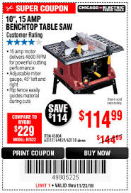 Buy The Chicago Electric 10 In 15 Amp Benchtop Table Saw For 114 99 Harbor Freight Coupons