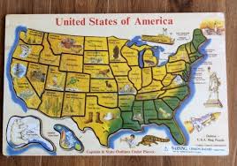 With this 45 piece, wooden puzzle. Wooden Usa Map Puzzle Melissa And Doug Deluxe Capitals States New Sealed Map Puzzle Usa Map Usa Map Art