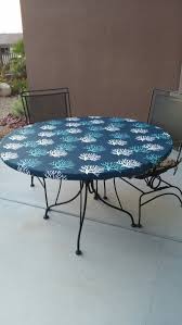 Round Fitted Tablecloth In Navy Teal And White Outdoor Fabric Table Cloth Outdoor Fabric Outdoor Tablecloth