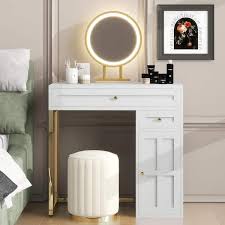 Polibi 2 Drawers White Gold Makeup