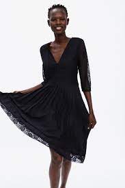 Contrasting Pleated Dress With Lace - View All-dresses-woman Zara United States Pleated Dress Lace Dress Dresses