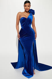 Applique High Slit Sleeveless Velvet One Shoulder, Rosalia Maxi Dress in Royal, Size S, for Black Tie or Prom & Homecoming