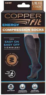 Amazon Com 2 Pair Copper Fit Energy Compression Socks Compression Knee High Socks L Xl Black Clothing