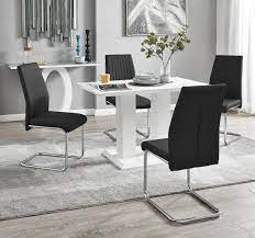 Available in white matt and white high gloss with black handles slightly inset into the white gloss recessed fronts, the glass fronted cabinets come with led interior lights and high quality tempered glass. Imperia White Gloss Dining Table 4 Lorenzo Chairs Furniturebox